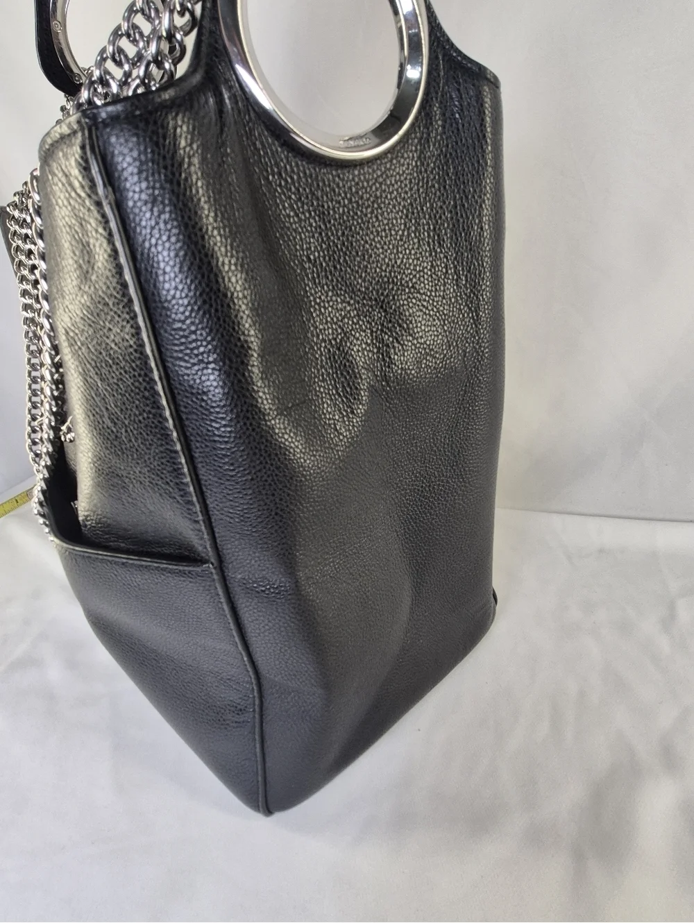 Pinko Black Leather Bucket Hobo Bag Purse Tote Chain Strap